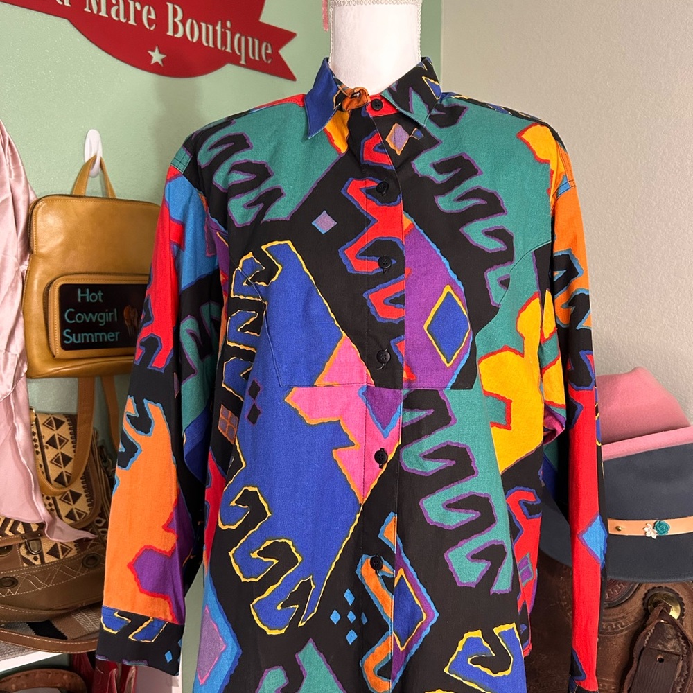 Colorful 80s vintage western Button-Up Shirt